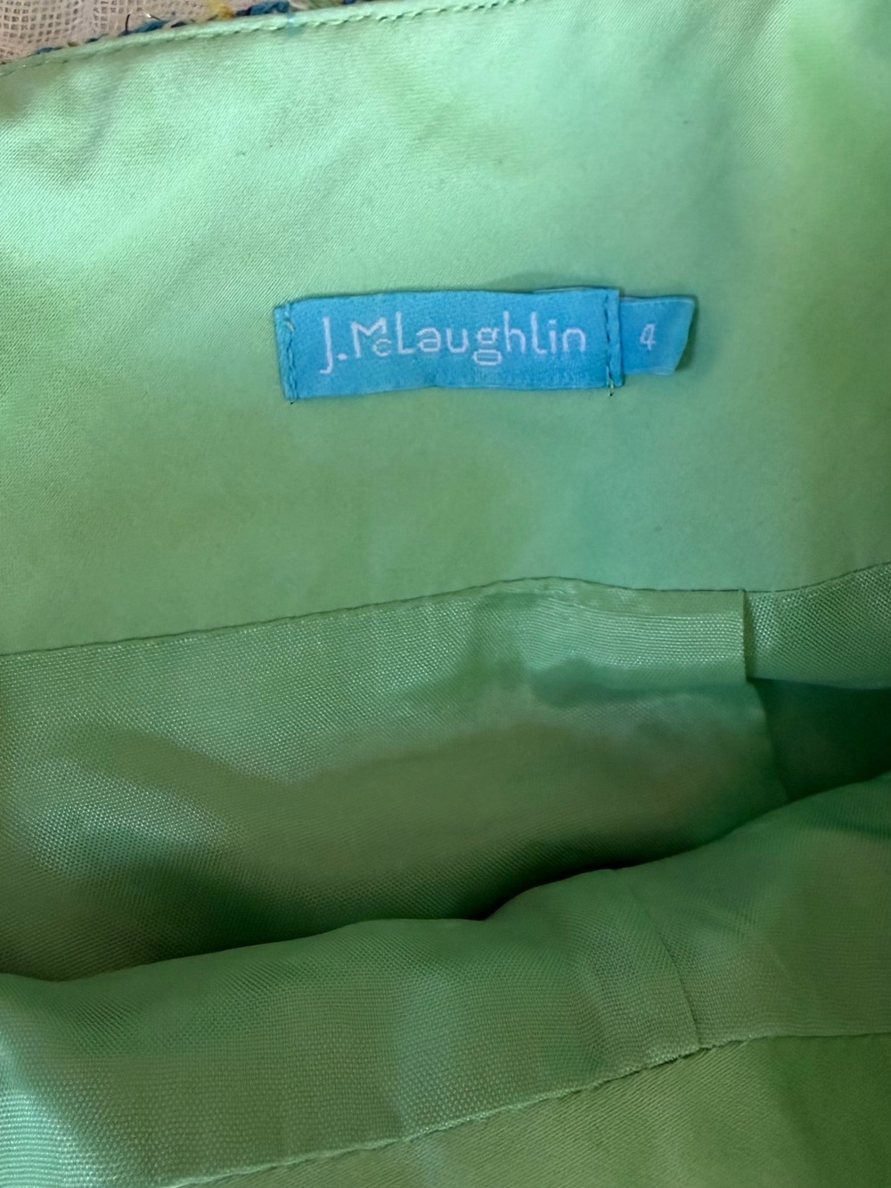 J McLaughlin Tweed A Line Skirt Teal Green Fringe Trim Lined Size 4 - Picture 5 of 12